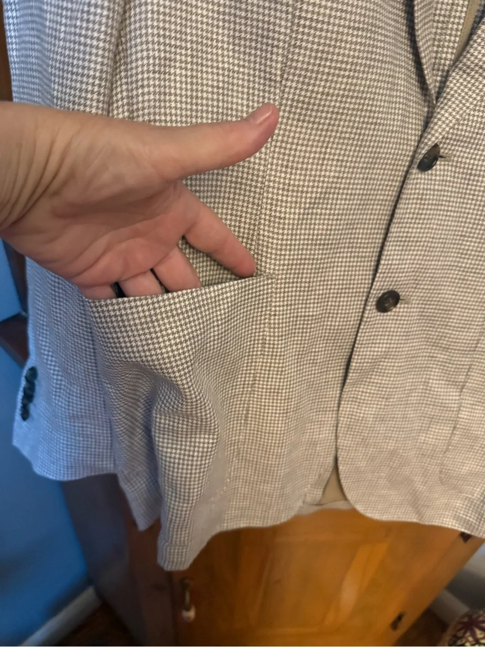Banana Republic 100% Linen Houndstooth Blazer Sport Coat Jacket 38 S